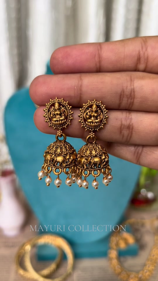 Gold-Tone Jhumka Earrings with Pearl Drop Detail - Image 5