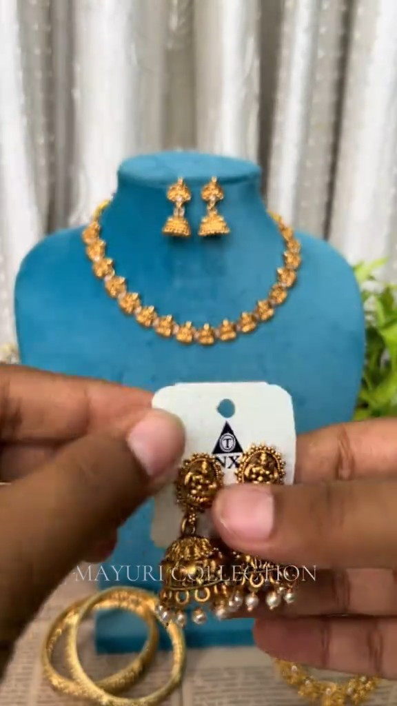 Gold-Tone Jhumka Earrings with Pearl Drop Detail - Image 3