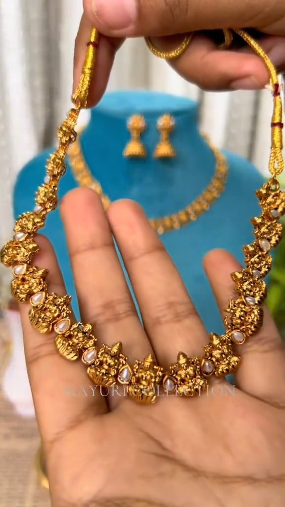 Antique Gold-Tone Floral Necklace Set with Jhumka Earrings